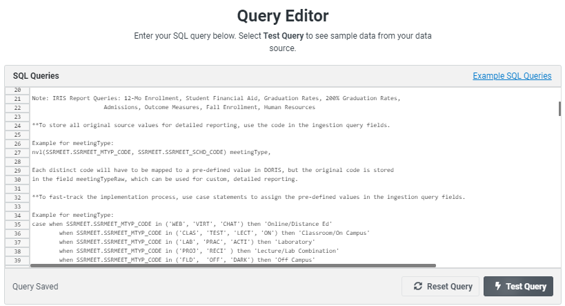 Query editor page with query entered.